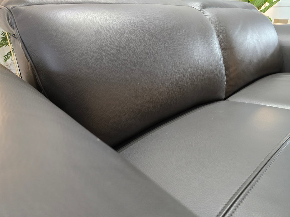 Plaza 2 Seater - Leather Power Reclining Sofa - Trusty Embossed Leather Charcoal