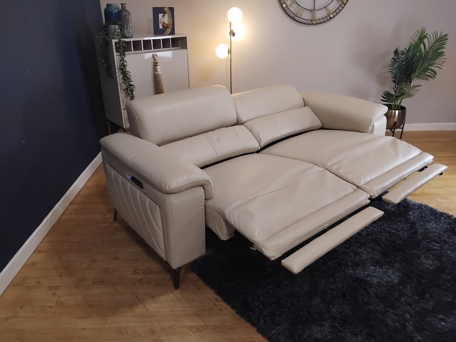 Sofology The Fratelli Leather 2.5 Seater Power Recliner/Headrest in Trusty Embossed Bone China
