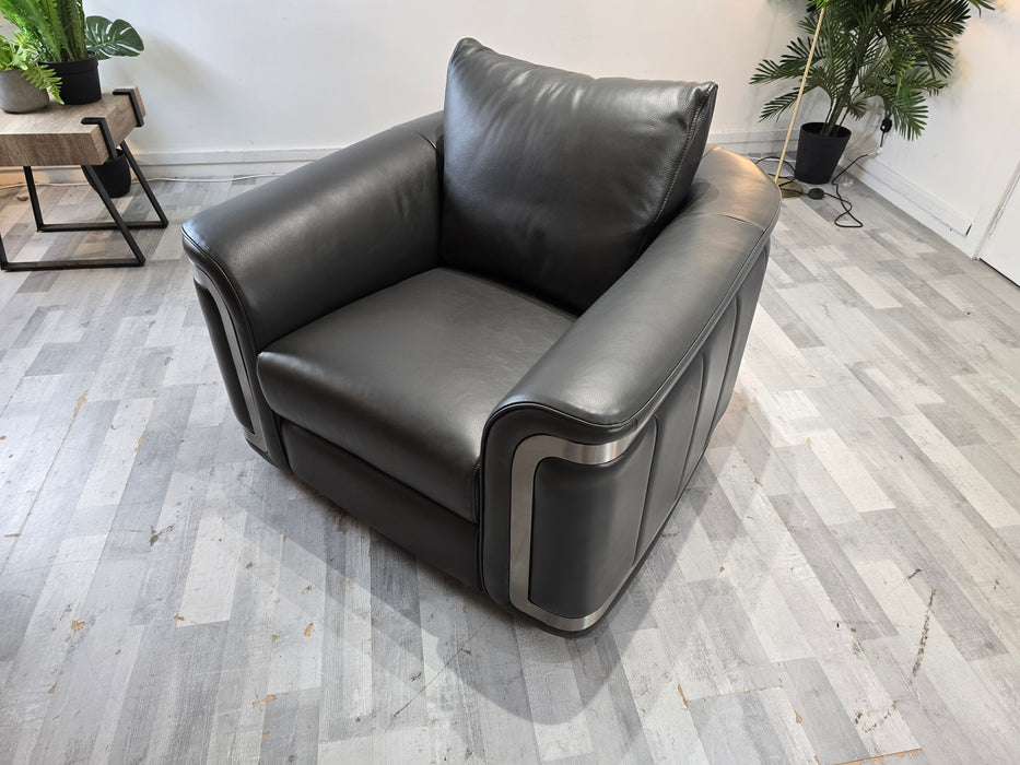 Plaza Swivel Chair - Trusty Embossed Leather Charcoal