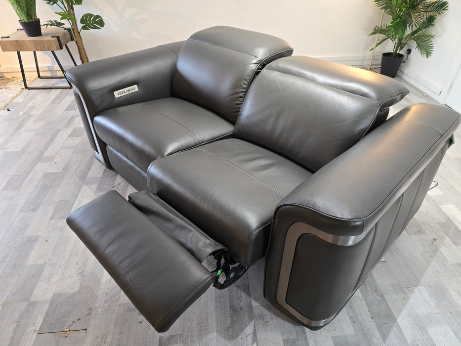 Plaza 2 Seater - Leather Power Reclining Sofa - Trusty Embossed Leather Charcoal