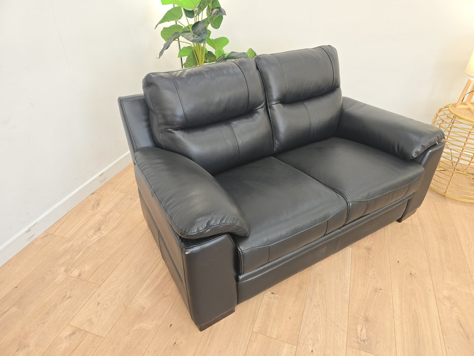 Theon 2 Seater Sofa - Leather - Jet Black