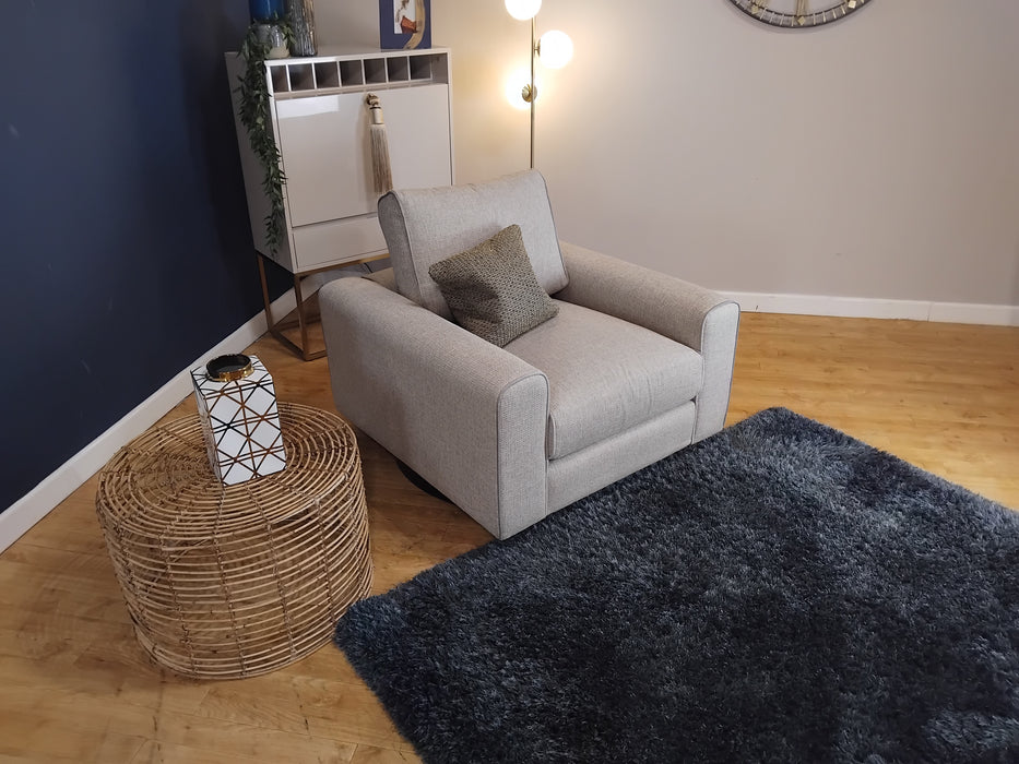 Sofology Sterling Fabric Swivel Chair in Chunky Woven Stone/Olive