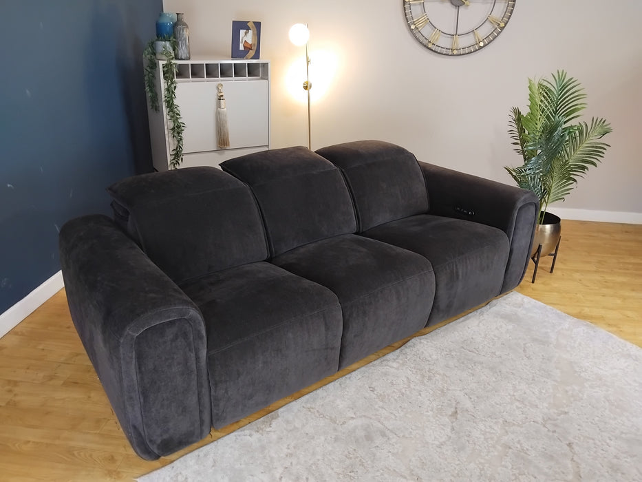 Sofology Premiere Fabric 3 Seater Power Recliner/Headrest in Relaxed Chenille Raisin