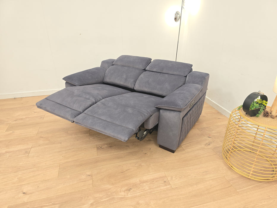 Benz 2 Seater Sofa - Fabric - Power Recliner, Power Hdrst - Lifestyle Flecked Fabric Charcoal