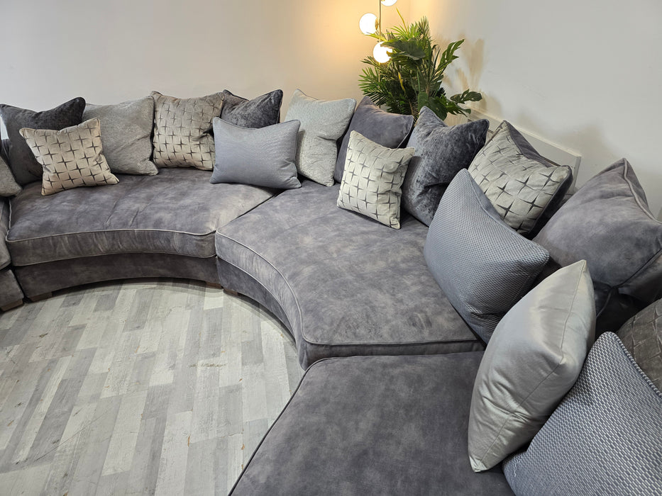 The Palm Large Curve & Chaise - Fabric Sofa - Lucerne  Silver Mix