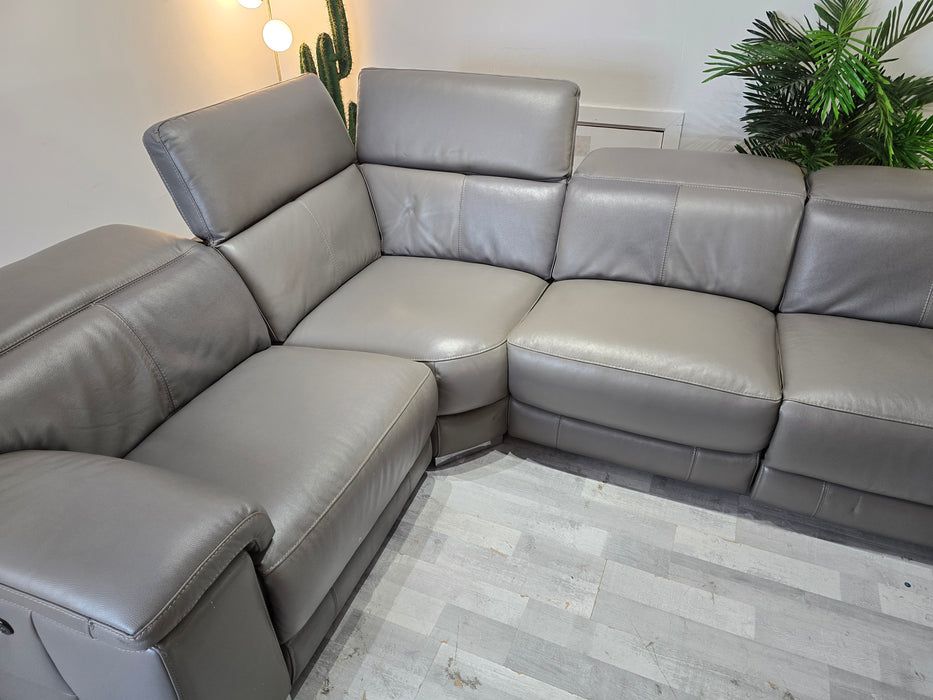 Laurence 1 Corner 3 - Leather Power Reclining Sofa - Le Mans Fossil Grey