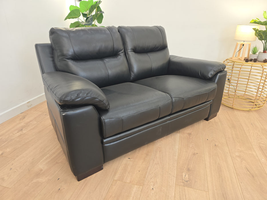 Theon 2 Seater Sofa - Leather - Jet Black