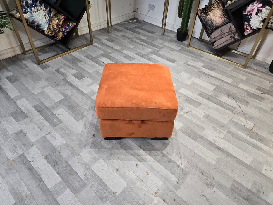 Benz Footstool - Lifestyle Plush Fabric Burnt Orange - Storage