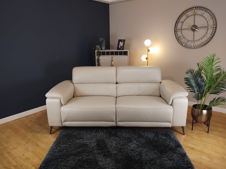 Sofology The Fratelli Leather 2.5 Seater Power Recliner/Headrest in Trusty Embossed Bone China