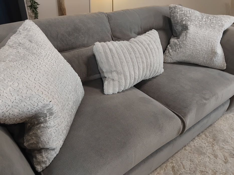 Sofology Reign Fabric 3 Seater in Luxe Sherpa Grey/Silver Mix
