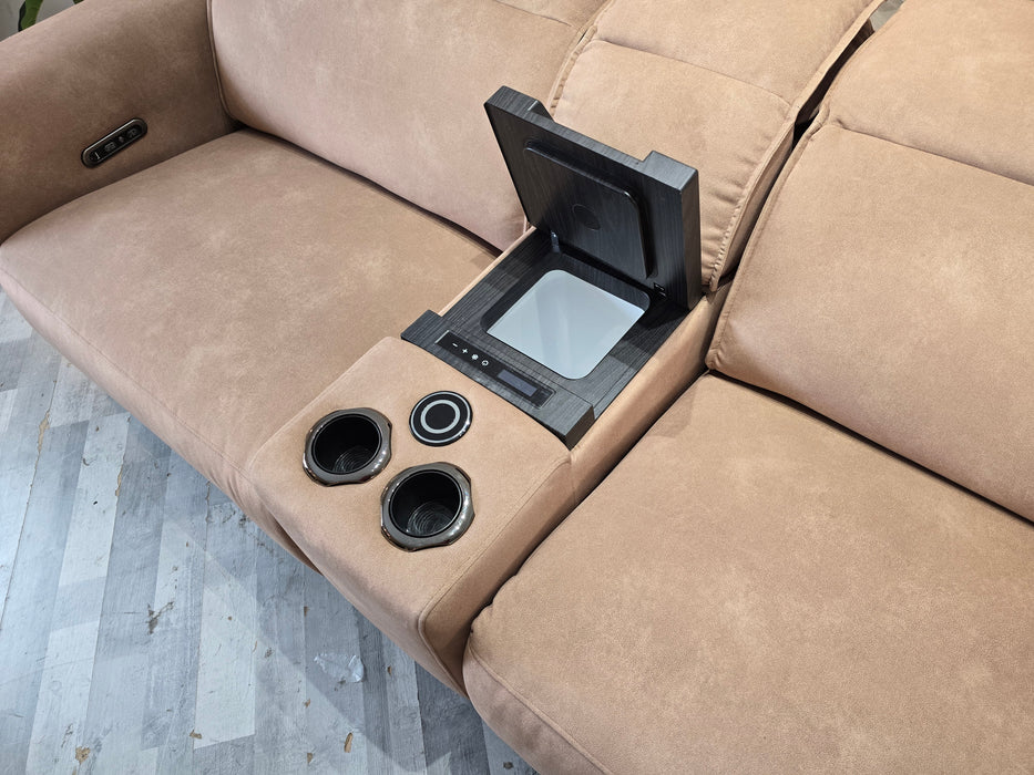 Premiere 2.5 Seater - Lifestyle Flecked Fabric Sand With Smart Console , Power Headrest, Power Recliner