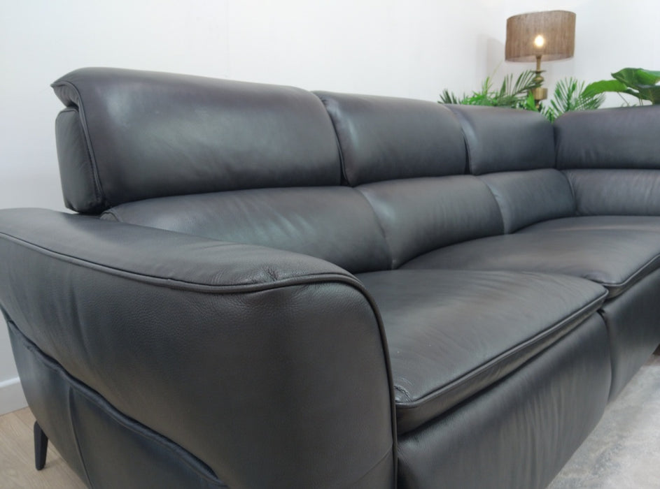 Sofology Viento Leather 3 Corner 3 Power Recliner/Headrest Lumbar in Trusty Embossed Navy