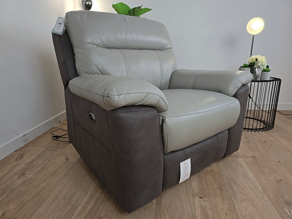 Leighton - Leather/ Fabric Power Reclining Chair - Grey Mix