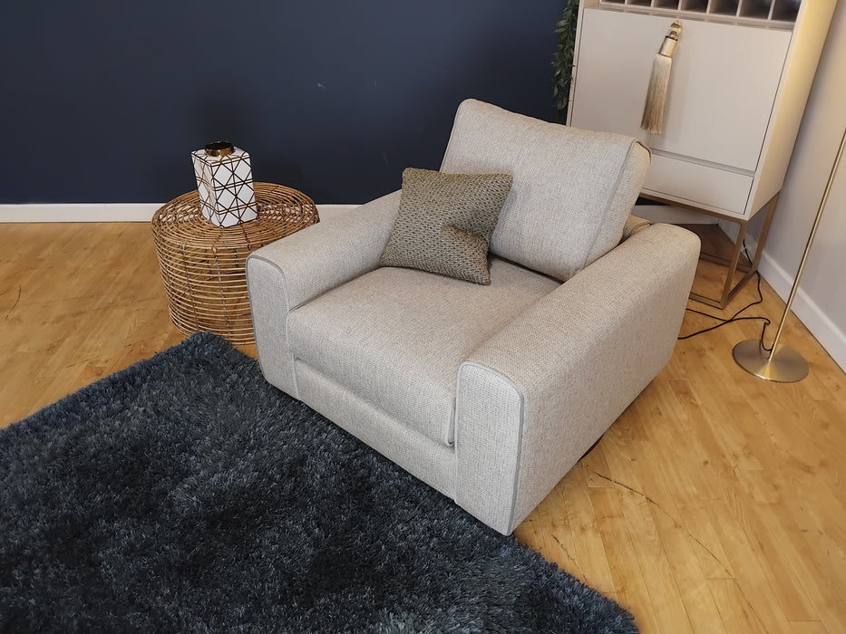 Sofology Sterling Fabric Swivel Chair in Chunky Woven Stone/Olive