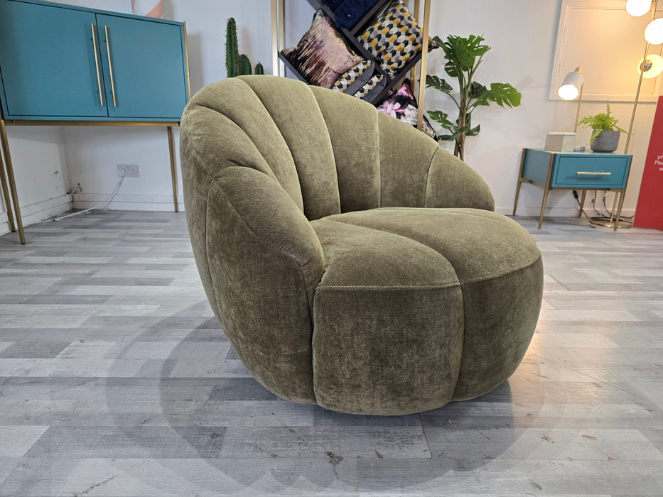 Nobu Fabric Swivel Chair - Relaxed Chenille Olive Green