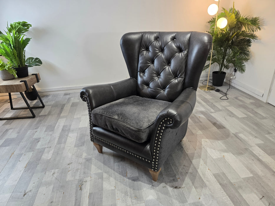 Persia 1 Seater - Leather Accent Chair -  Charcoal/Smoke