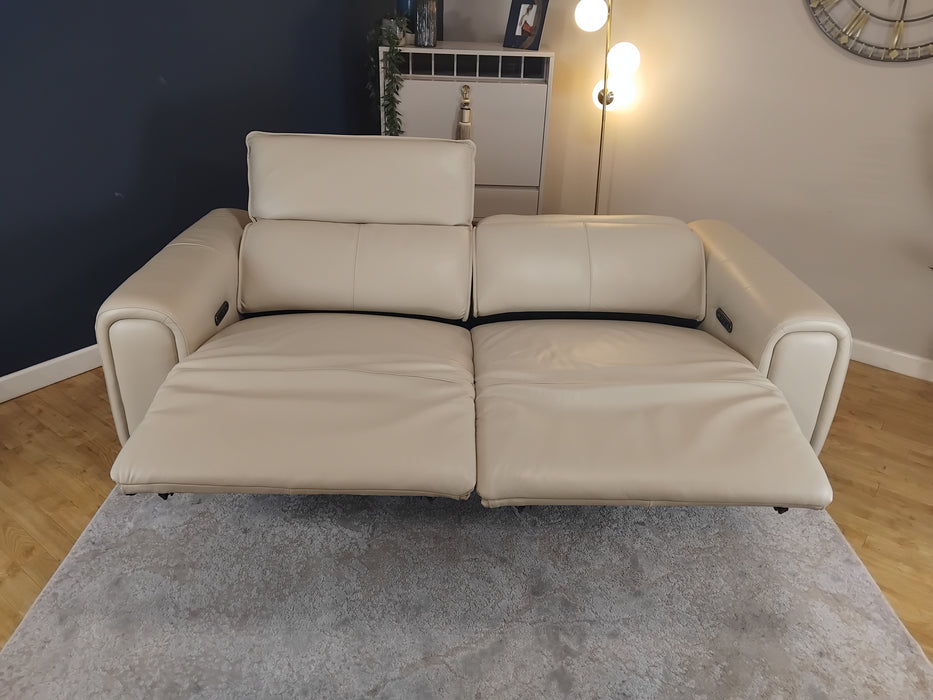 Sofology Premiere Leather 2.5 Seater Power Recliner/Headrest in Trusty Embossed Bone China