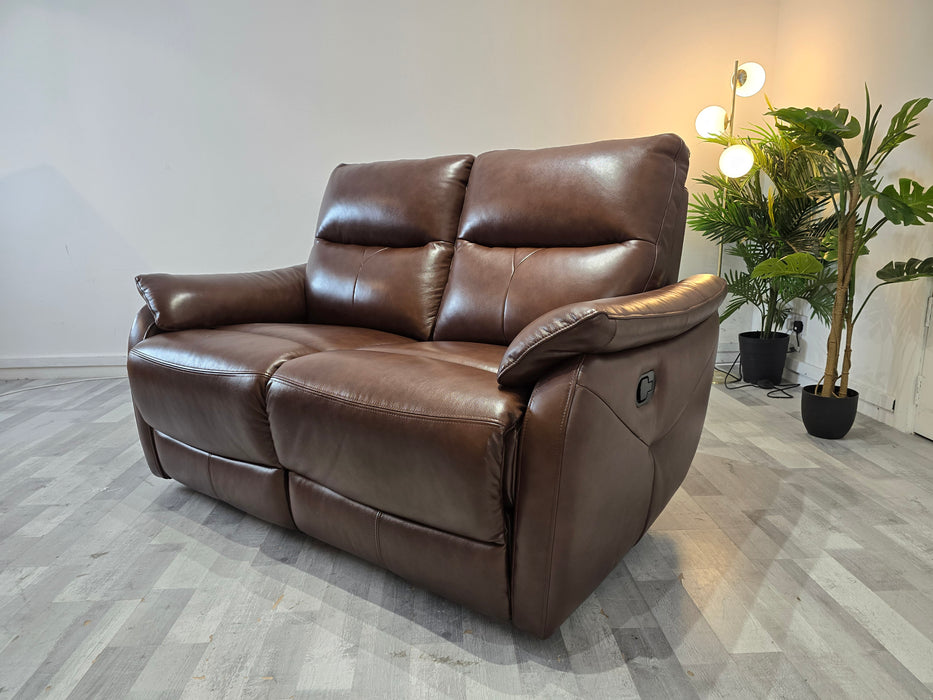 Albion 2 Seater - Leather Sofa - Chocolate - Manual Recliner