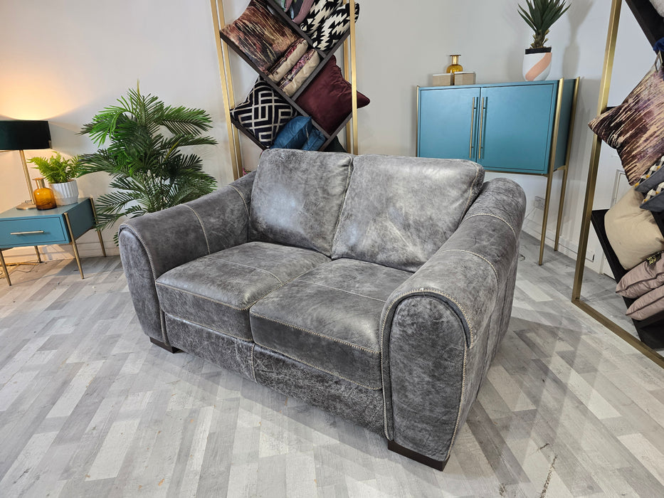 Galleria 2 Seater - Leather Sofa - Contrast Utah Grey