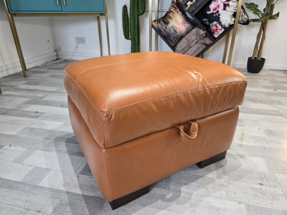 Fellini Leather Storage Footstool - Alaska Brittany