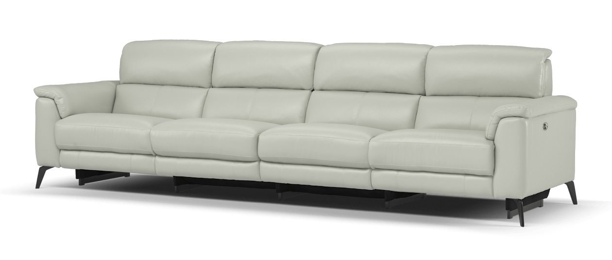 Sofology Illinois Leather 4 Seater Split Power Recliner/Headrest in Trusty Soft Sheen Leather Cloud Grey