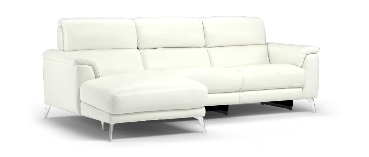 Sofology Illinois Leather Chaise 3 Seater Power Recliner/Headrest in Trusty Soft Sheen Mist