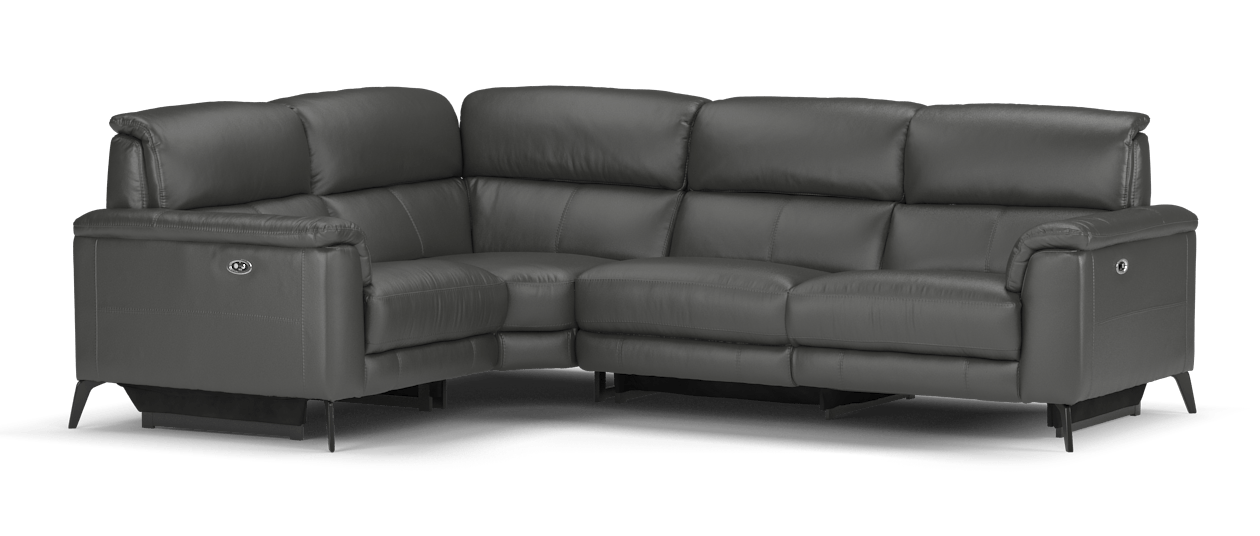Sofology Illinois Leather 1 Corner 2 Power Recliner/Headrest in Trusty Soft Sheen Charcoal