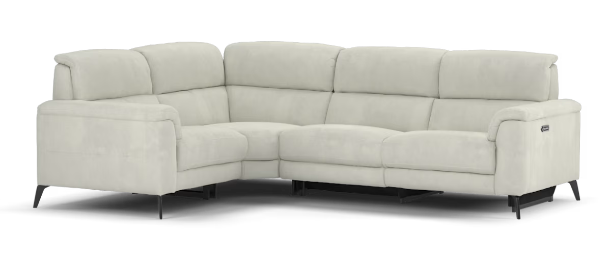 Sofology Illinois Fabric 1 Corner 2 Power Recliner/Headrest in Lifestyle Textured Grey