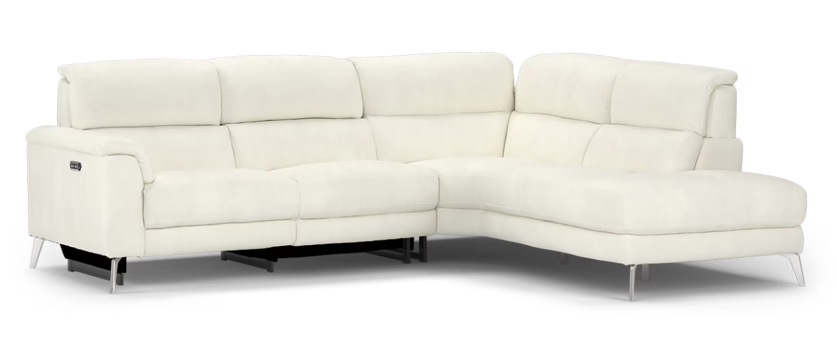 Sofology Illinois Fabric 2 Corner 1 Terminal Power Recliner/Headrest in Lifestyle Textured Beige