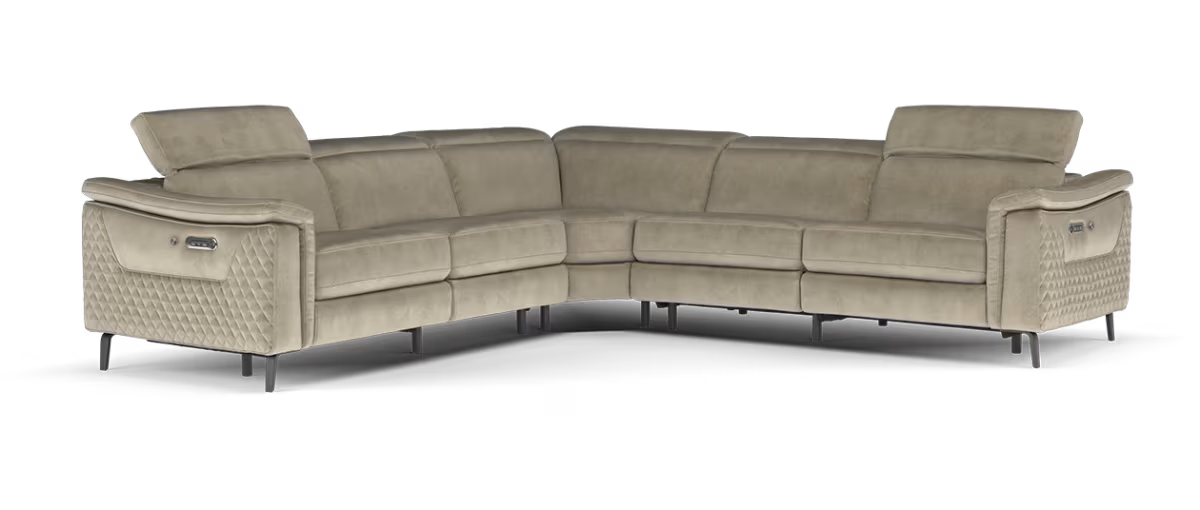 Sofology Ezra Fabric 3 Corner 3 Power Recliner/Headrest Heated Seats in Lifestyle Plush Nutmeg