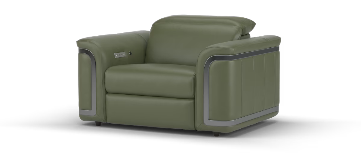 Sofology Plaza Leather Loveseat Power Recliner Heated Seat in Trusty Embossed In Dark Olive