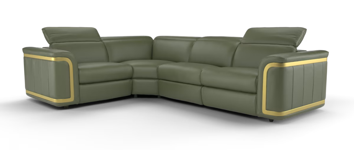 Sofology Plaza Leather 1.5 Corner 3 Seater Power Recliner/Headrest Heated Seats in Trusty Embossed Dark Olive
