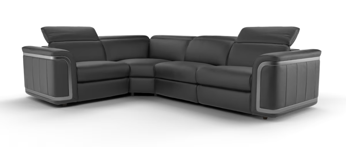 Sofology Plaza Leather 1.5 Corner 3 Power Recliner/Headrest in Trusty Embossed Jet Black