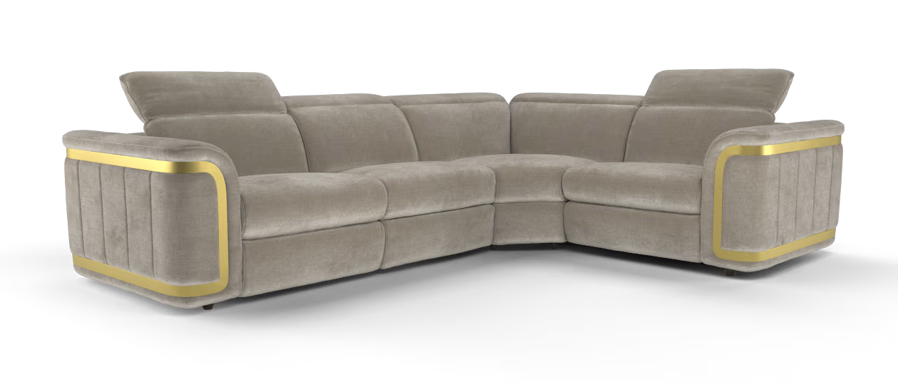 Sofology Plaza Fabric 3 Corner 1.5 Power Recliner/Headrest Heated Seats in Relaxed Chenille Nutmeg