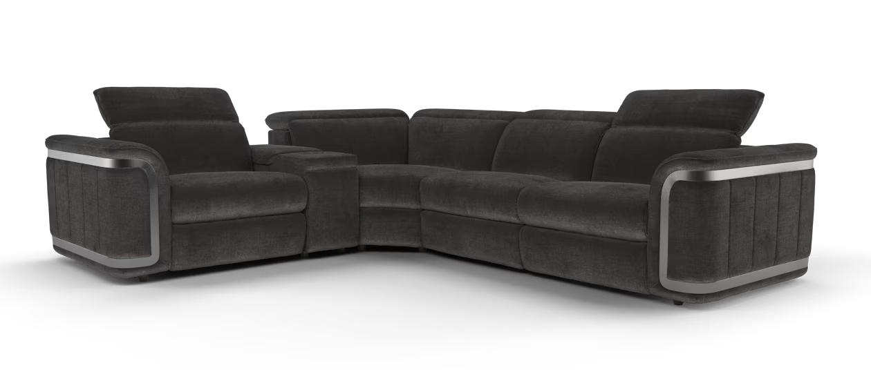 Sofology Plaza 1.5 Seater Smart Console Corner 3 Seater Power Recliners  Power Headrest in Relaxed Chenille Raisin