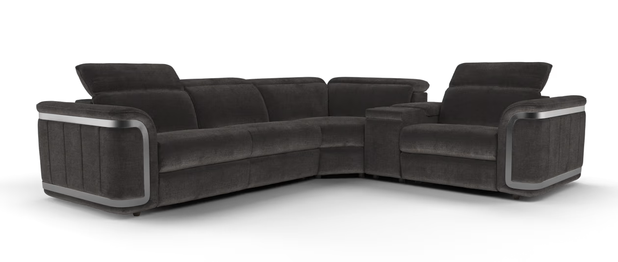 Sofology Plaza Fabric 3 Corner Smart console 1.5 Power Recliner/Headrest Heated Seat in Relaxed Chenille Raisin
