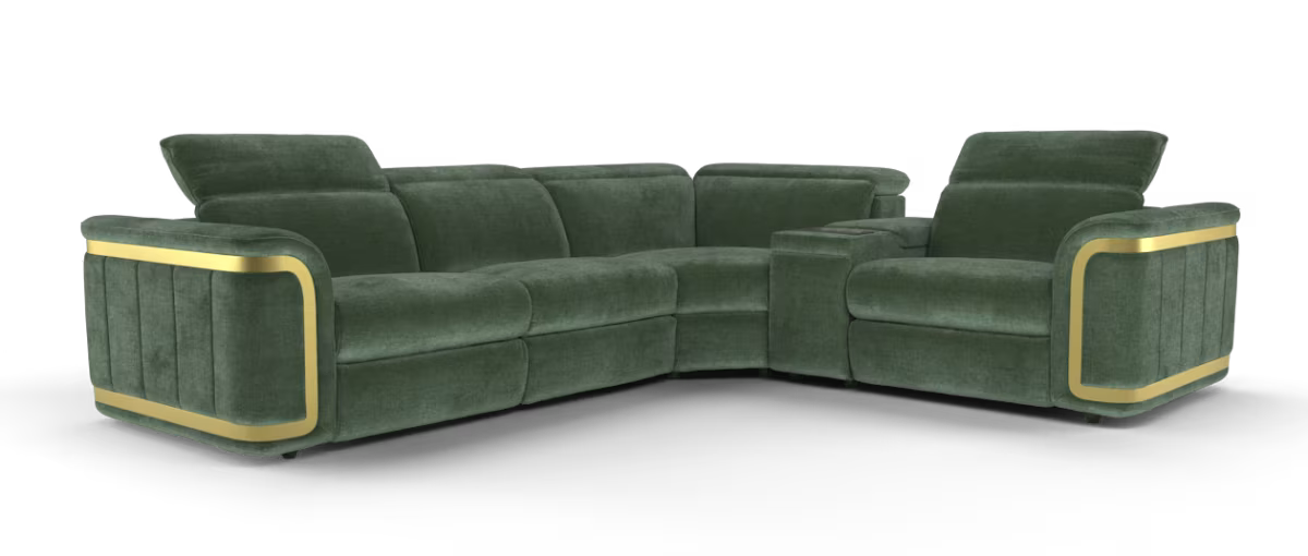 Sofology Plaza Fabric 3 Corner Smart Console 1.5 Power Recliner/Headrest in Relaxed Chenille Pine