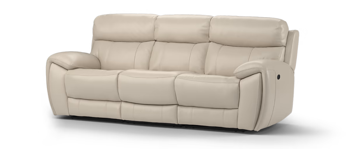 Sofology Radleigh Leather 3 Seater Power Recliner/Headrest in Trusty Soft Sheen Silver