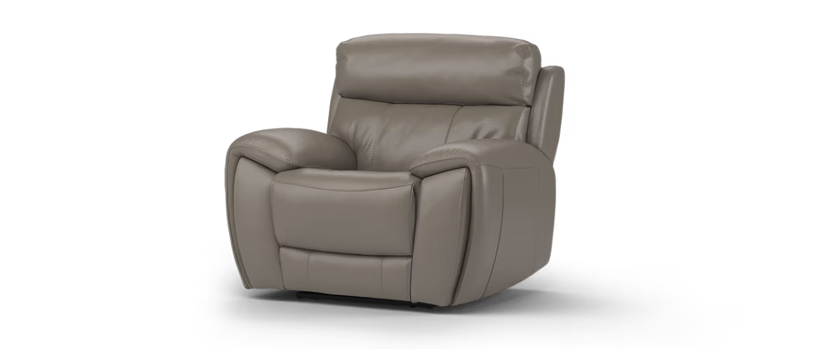 Sofology Radleigh Leather Chair Power Recliner/Headrest in Trusty Soft Sheen Taupe