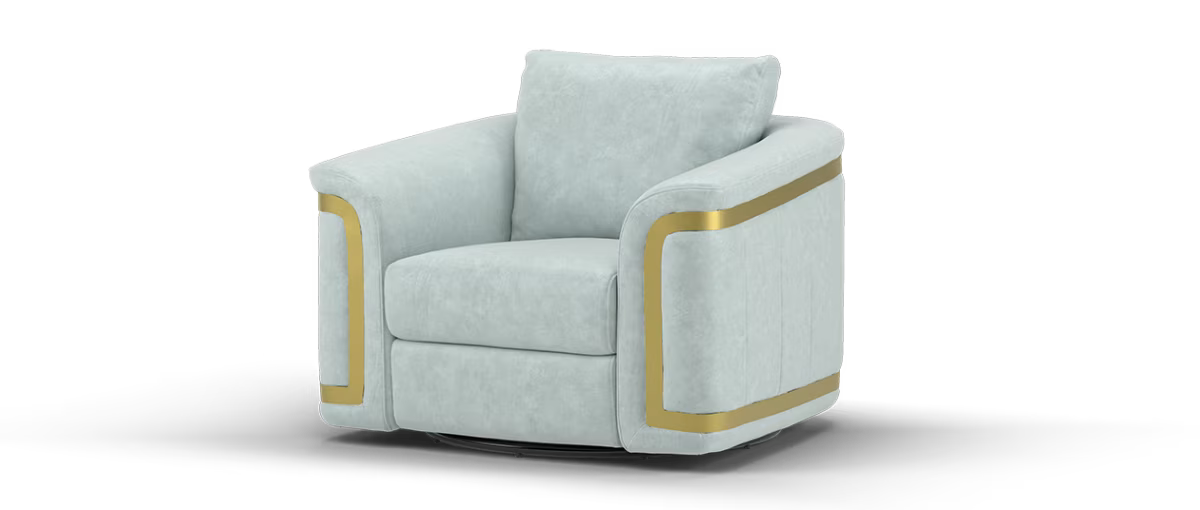 Sofology Plaza Fabric Swivel Chair Gold Trim in Lifestyle Flecked Silver