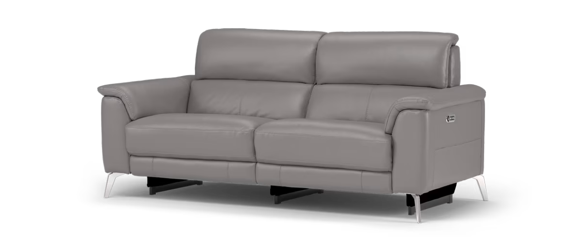 Sofology Illinois Leather 3 Seater Power Recliner/Headrest in Trusty Soft Sheen Foss