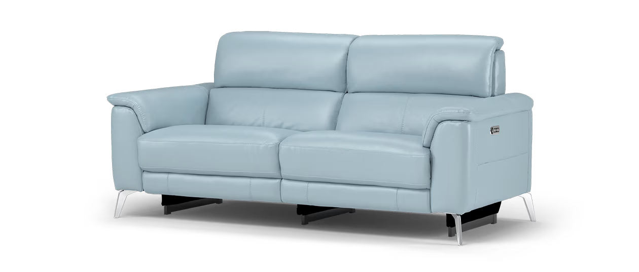 Sofology Illinois Leather 3 Seater Power Recliner/Headrest in Pearl Blue