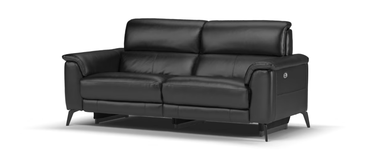 Sofology Illinois Leather 3 Seater Power Recliner/Headrest in Le Mans Black