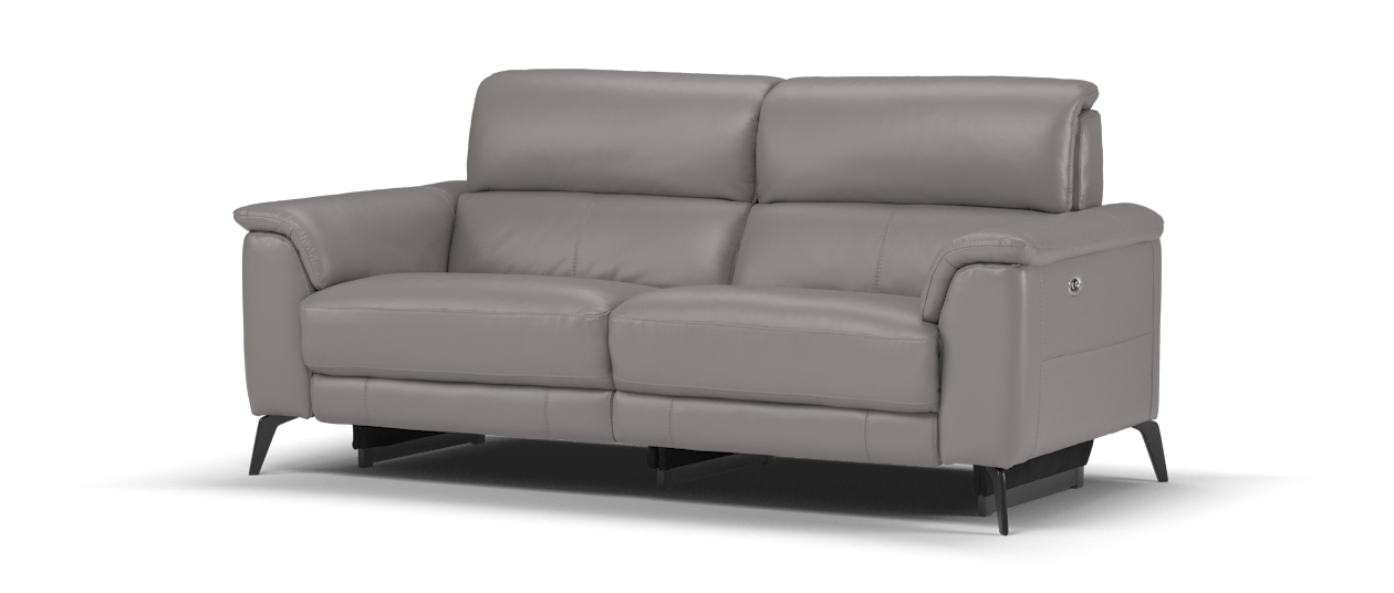 Sofology Illinois Leather 3 Seater Power Recliner/Headrest Heated Seats in Trusty Soft Sheen Fossil Grey