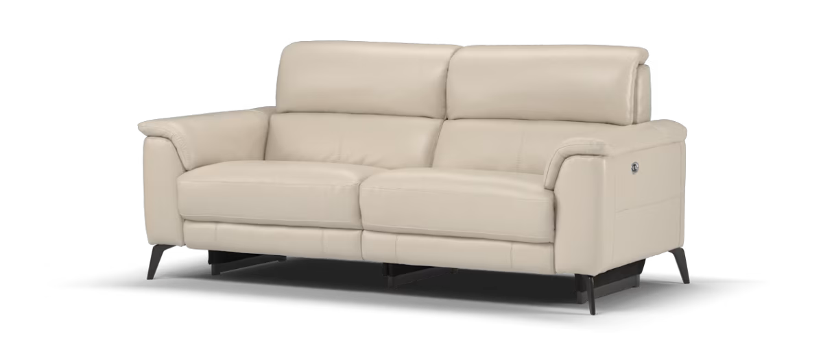 Sofology Illinois Leather 3 Seater Power Recliner/Headrest Heated Seats in Trusty Soft Sheen Silver