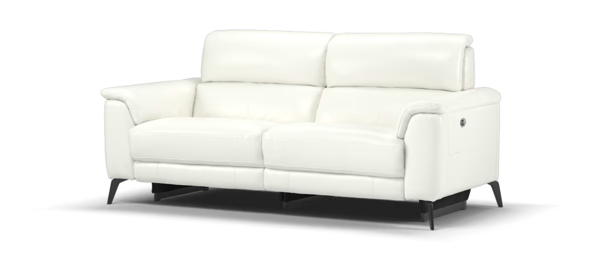 Sofology Illinois Leather 3 Seater Power Recliner/Headrest in Trusty Soft Sheen White