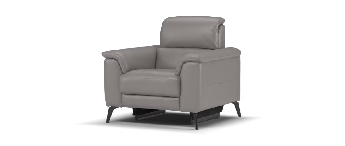 Sofology Illinois Leather Chair Power Recliner/Headrest in Trusty Soft Sheen Fossil Grey