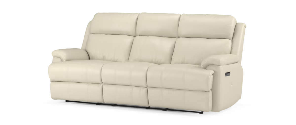 Sofology Gracie Leather 3 Seater Power Recliner/Headrest in Trusty Sheen Bone China