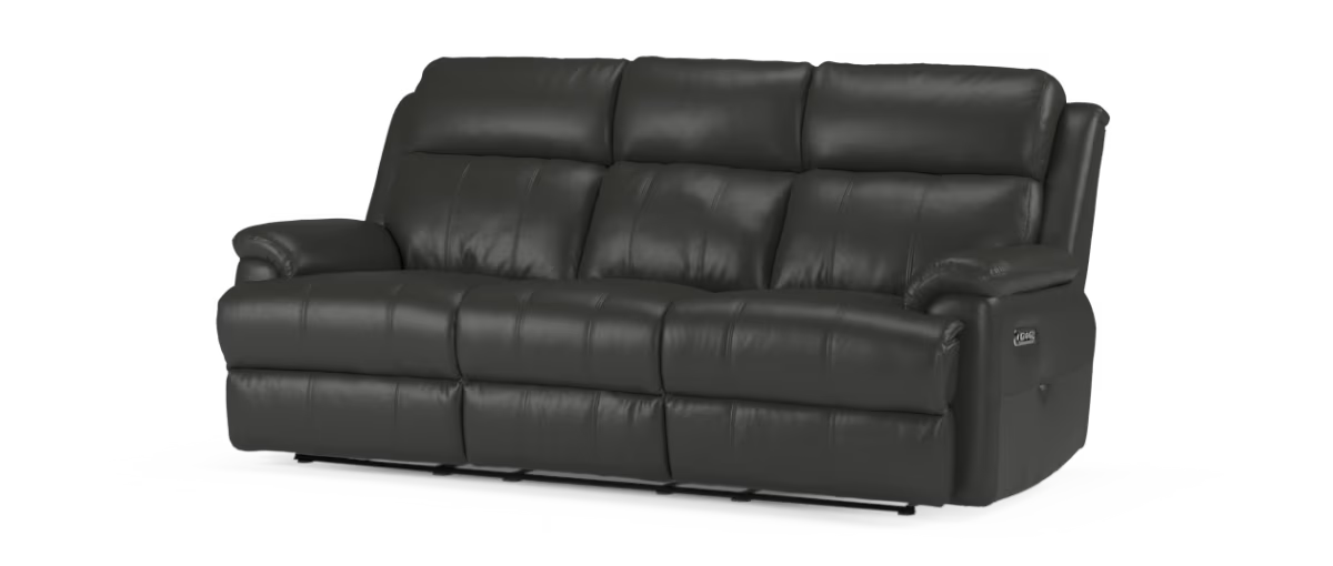 Sofology Gracie Leather 3 Seater Power Recliner/Headrest in Trusty Sheen Jet Black