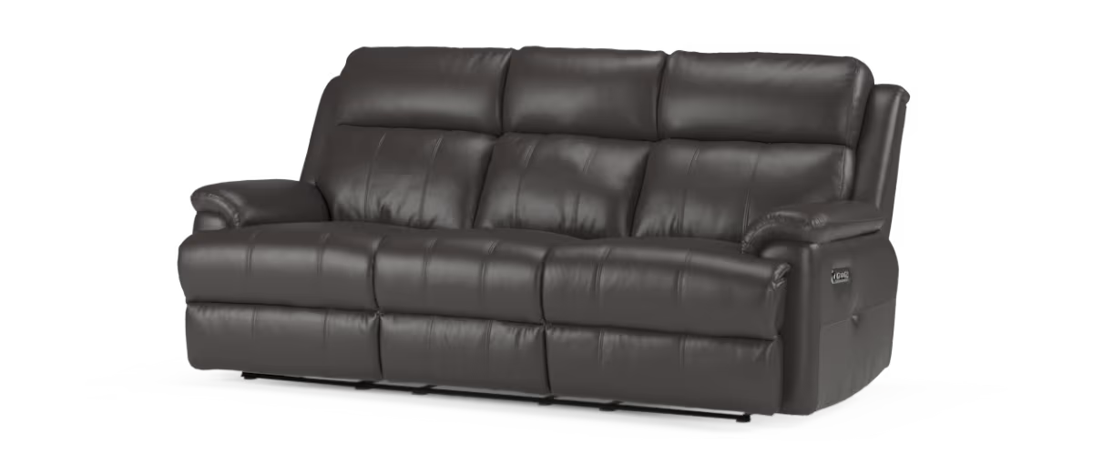 Sofology Gracie Leather 3 Seater Power Recliner / Headrest in Trusty Sheen Charcoal